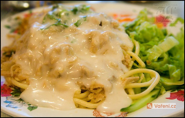 Špagety s vepřovým masem a sýrovou omáčkou