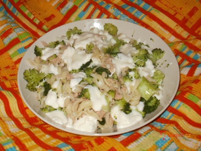Těstoviny s tuňákem, brokolicí a mozzarellou