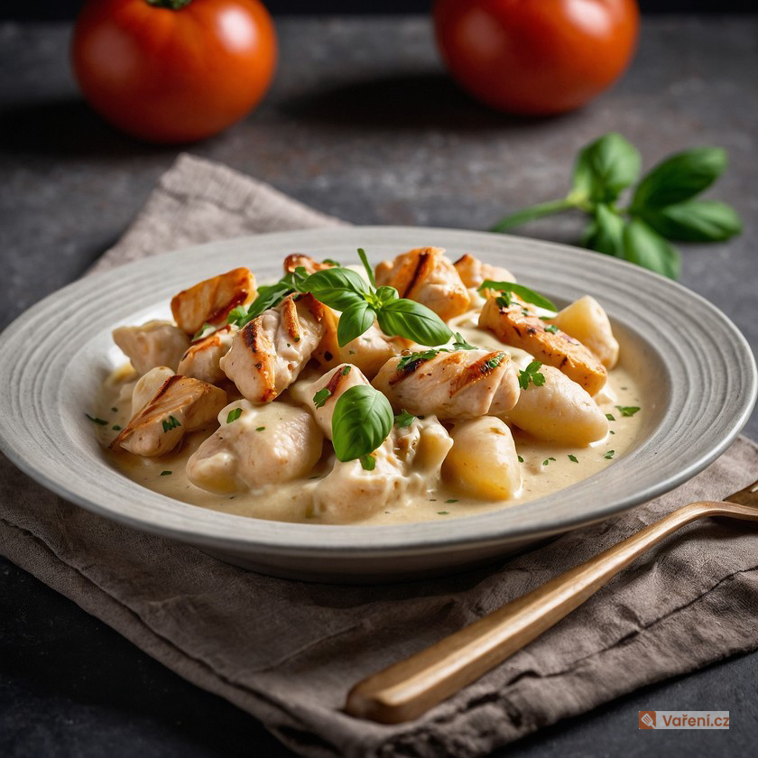 Gnocchi s kuřecími kousky a sýrovou omáčkou