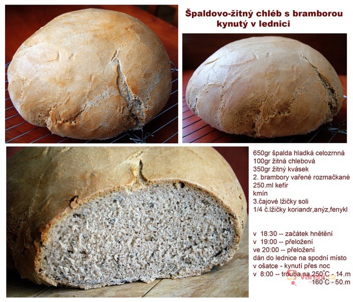 Špaldový chléb s bramborou a žitným kváskem kynutý za studena