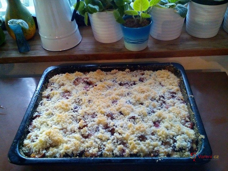 Hrnkový švestkový koláč s drobenkou - fotografie 3