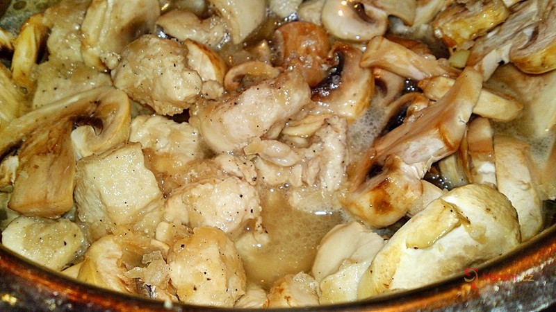 Kuřecí prsa na žampionech ve vínovo-smetanové omáčce s estragonem - fotografie 5