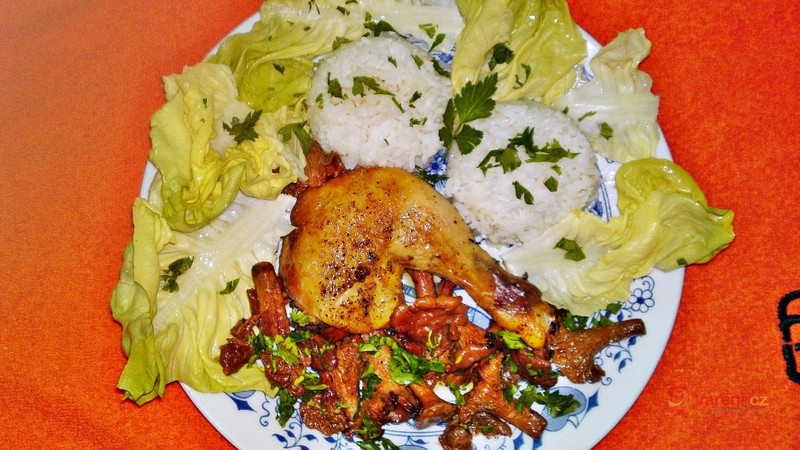 Pečené francouzské kuře na másle a víně s pečenými houbami - fotografie 2