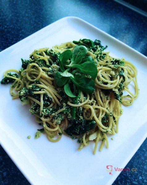 Špagety se špenátem, smetanou a vejci - fotografie 2