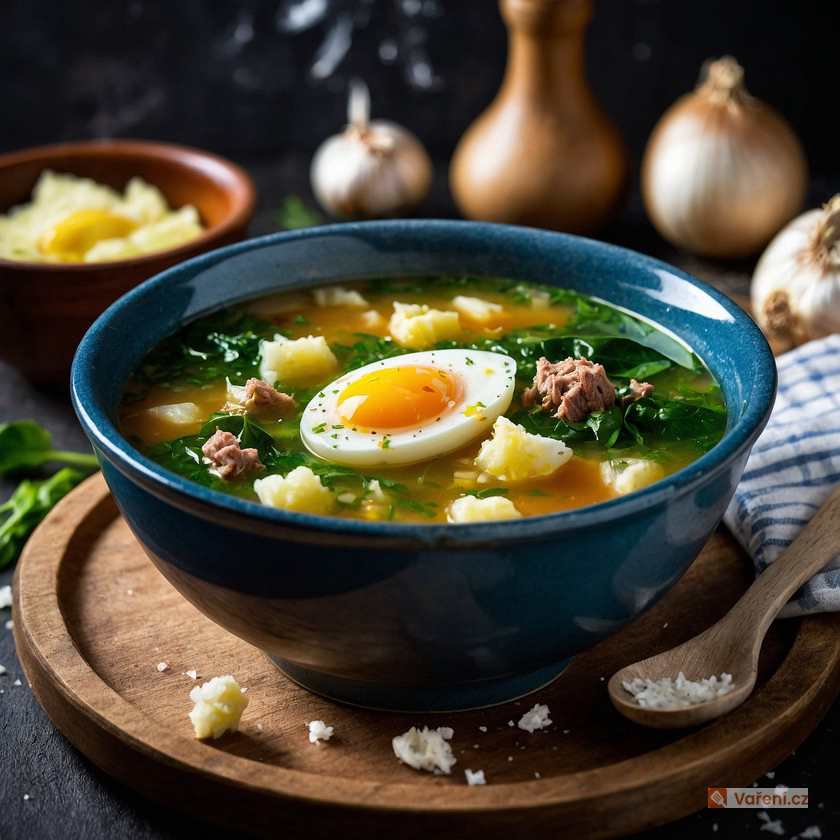 Špenátová polévka s mletým masem