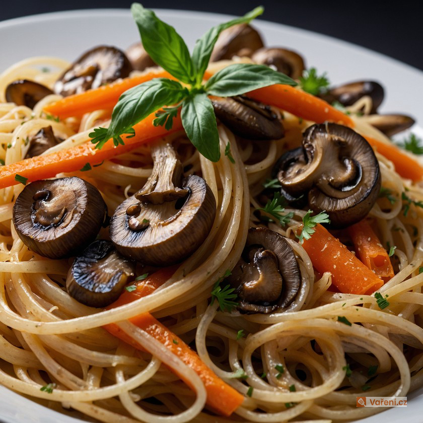 Netradiční špagety s houbami a mrkví