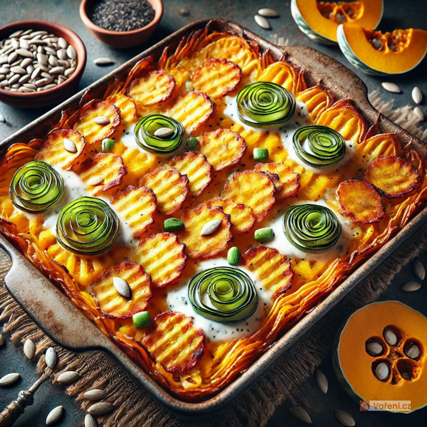 Netradiční dýňový koláč s bramboráčky