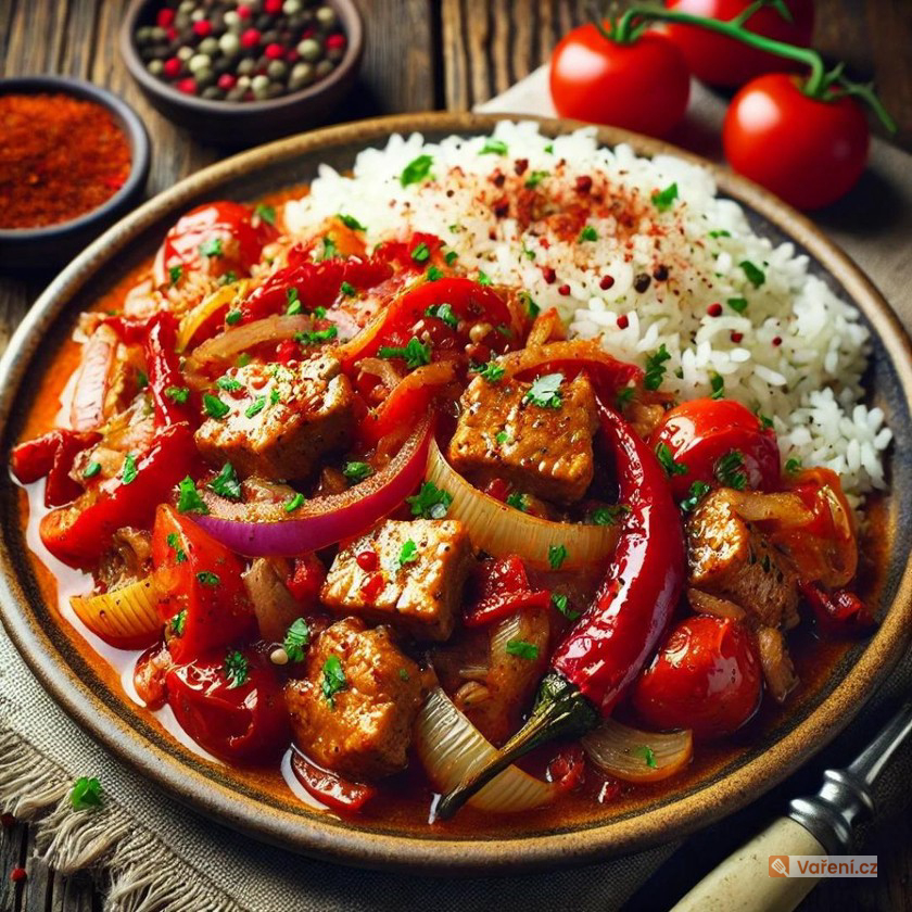 Lečo s rýží a vepřovým masem