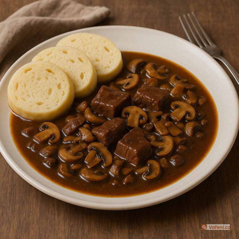 Roztocká bašta aneb hovězí na houbách v sójovo-worcesterové omáčce