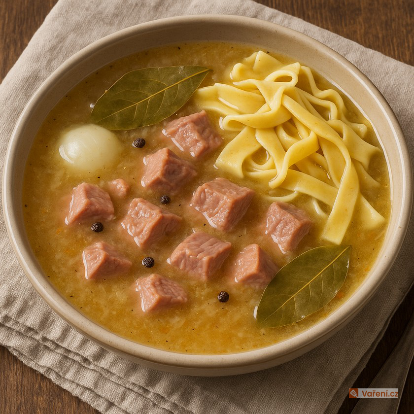 Kyselá polévka s uzeným masem a domácími nudlemi