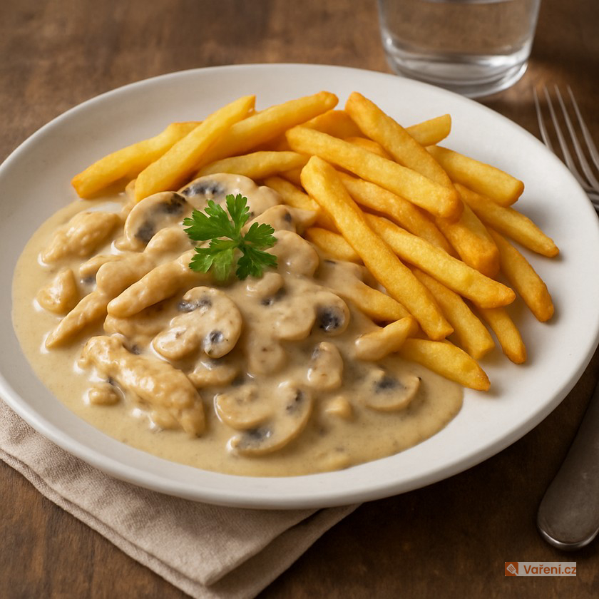 Kuřecí nudličky se žampiony ve smetanové omáčce