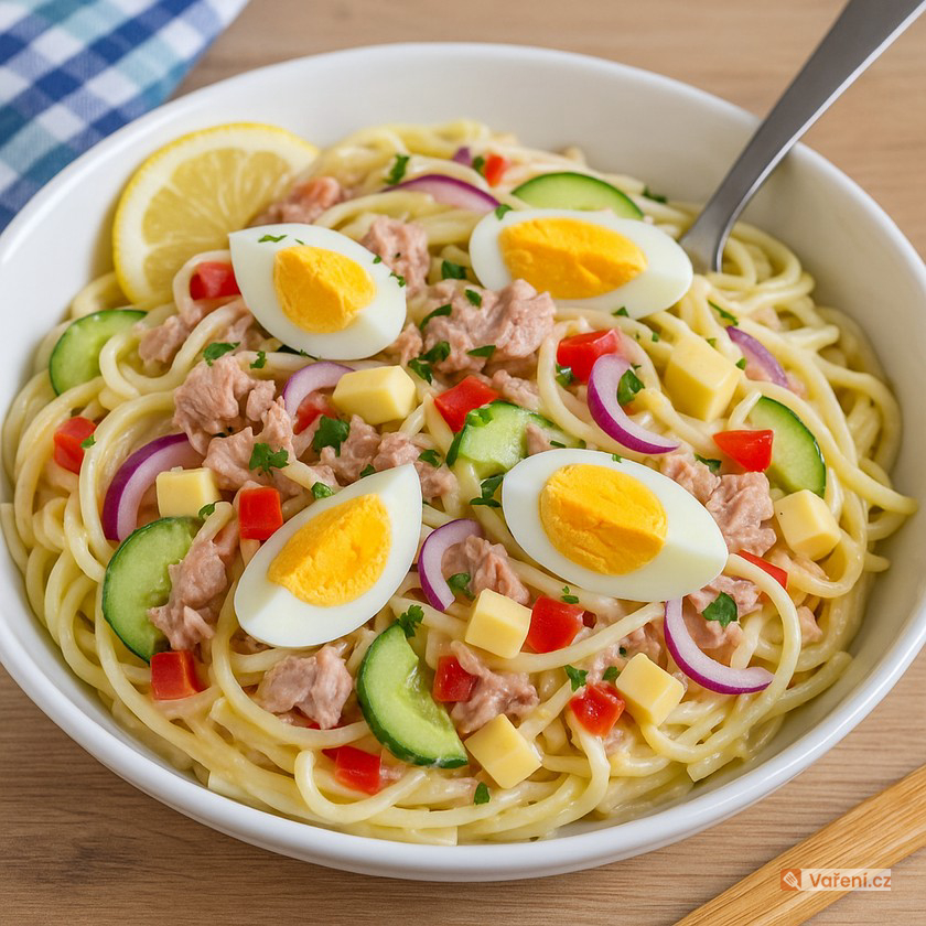 Špagetový salát s tuňákem na studeno