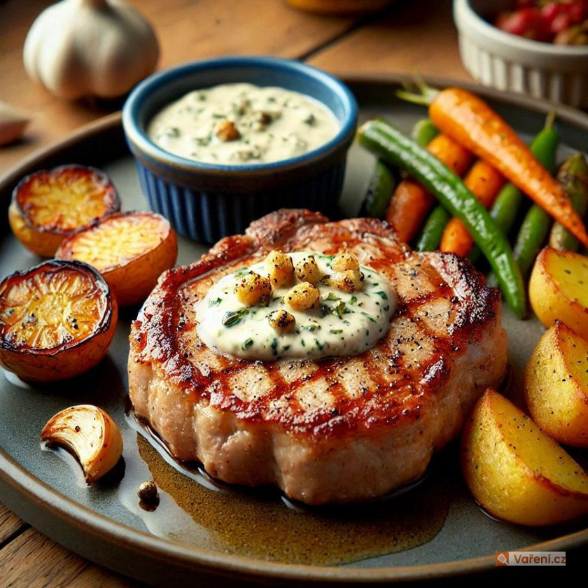 Vepřový plátek s česnekovou omáčkou