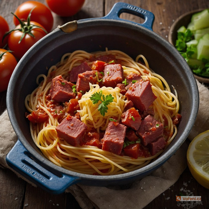 Špagety se zeleninou a sýrem