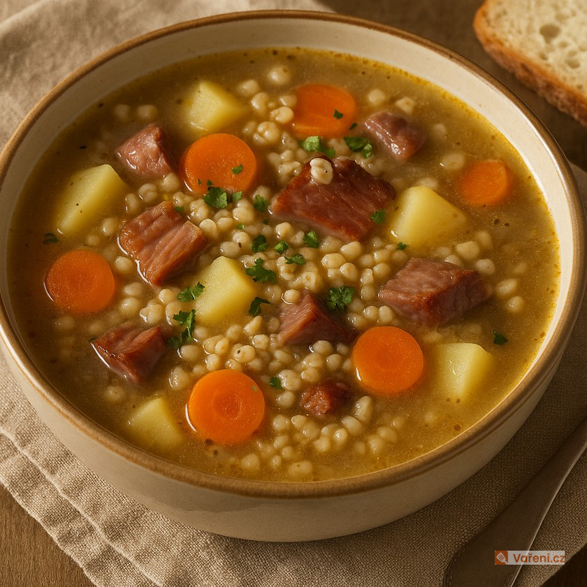 Polévka z uzených kostí s kroupami