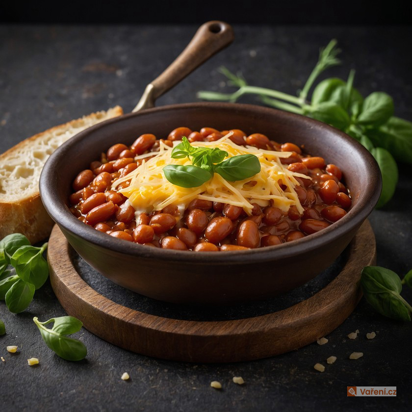 Zapečené fazole s uzeným a sýrem